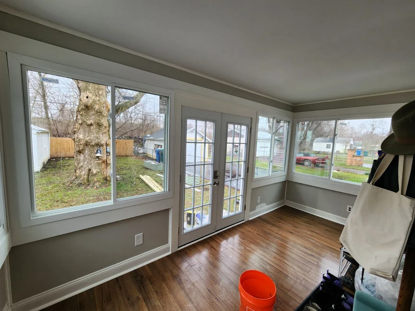 Bright remodeled sunroom with large windows