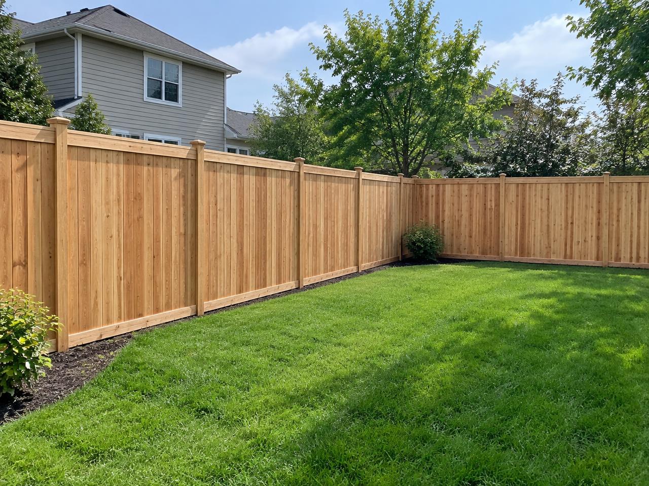 Cedar privacy fence around backyard